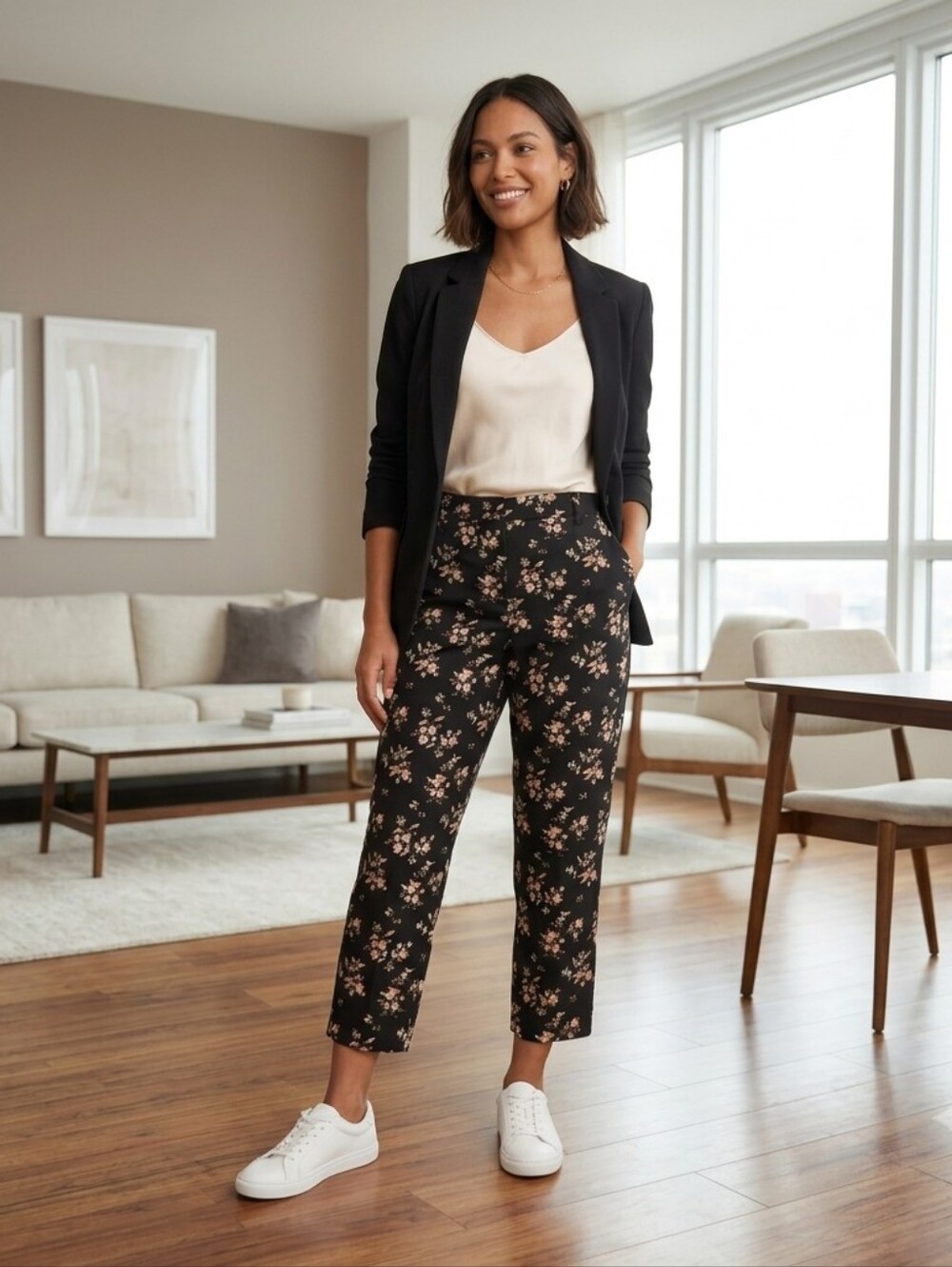 🍁Leith Black Floral Print Trousers
